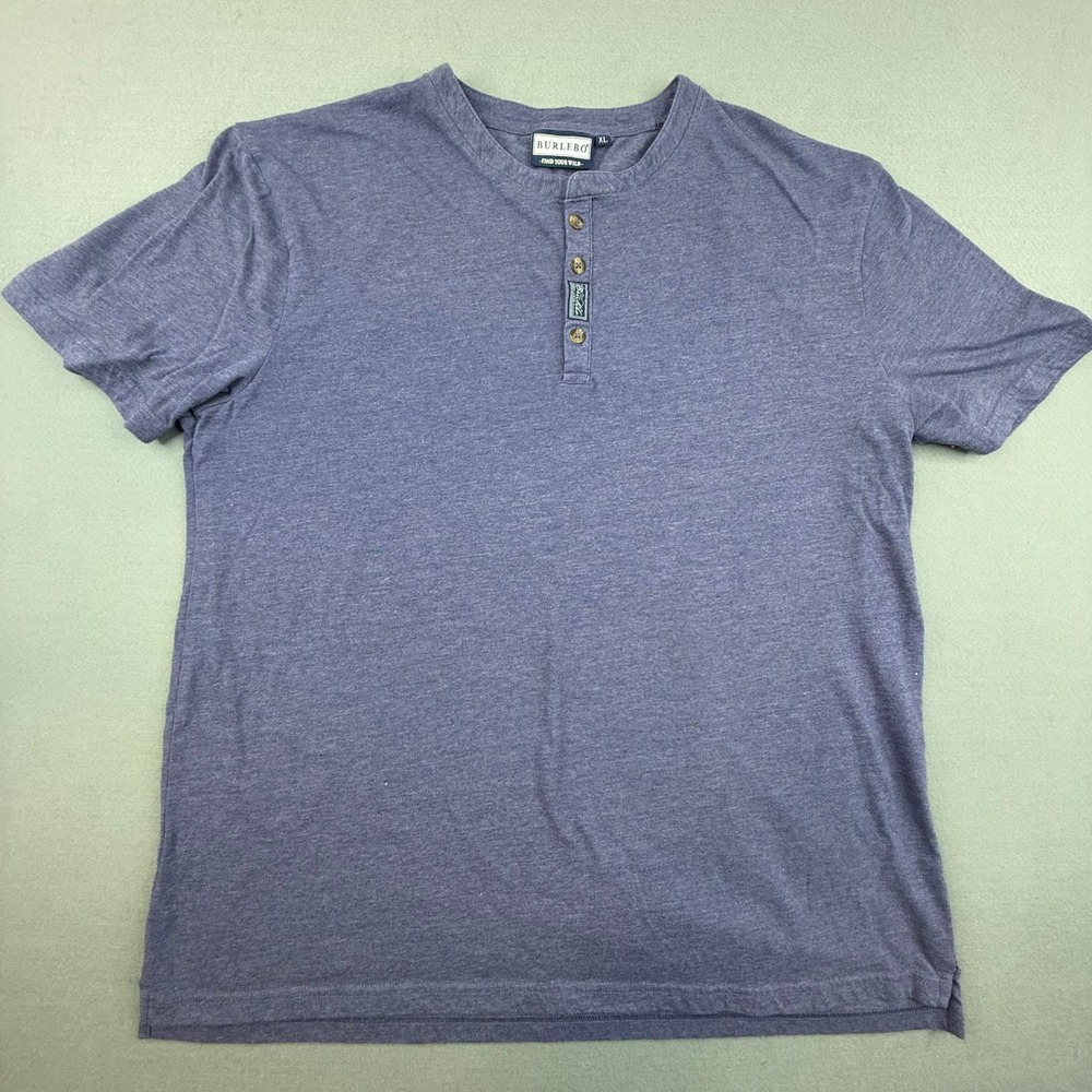 Burlebo Henley Shirt Mens XL Blue Short Sleeve Casual Outdoor Performance